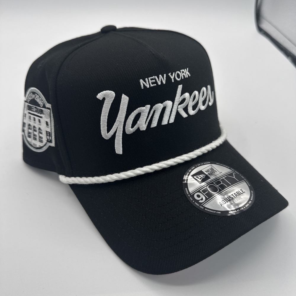 New Era New‎ York Yankees 9Forty Woodmark A-FRAME Rope Hat Black Adjustable Cap